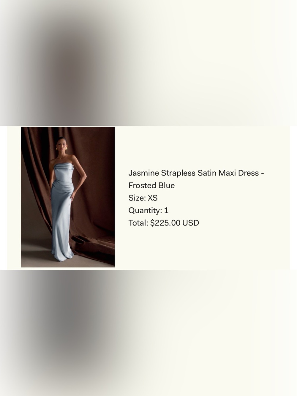 Meshki Jasmine Frosted Blue Strapless Satin Maxi Dress